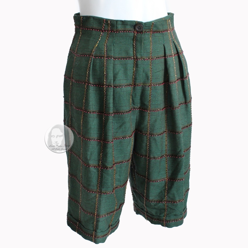 Shorts Preppy Plaid Beaded by Randolph Duke for Martha Palm Beach Vintage 80s
